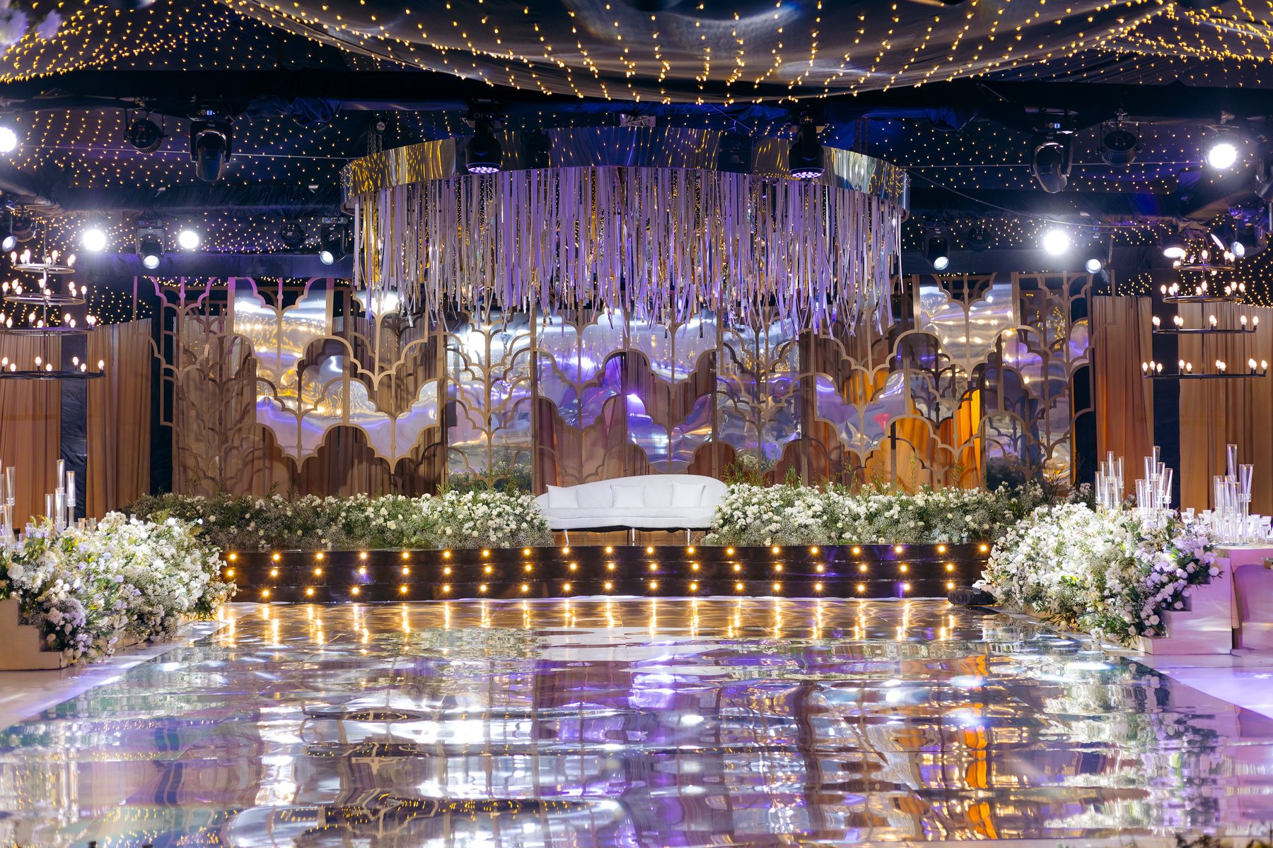Jordan & Doria wedding at Serena Hotel, Dar es Salaam, by Kevins Events — the Art Deco stage and mirrored dance floor