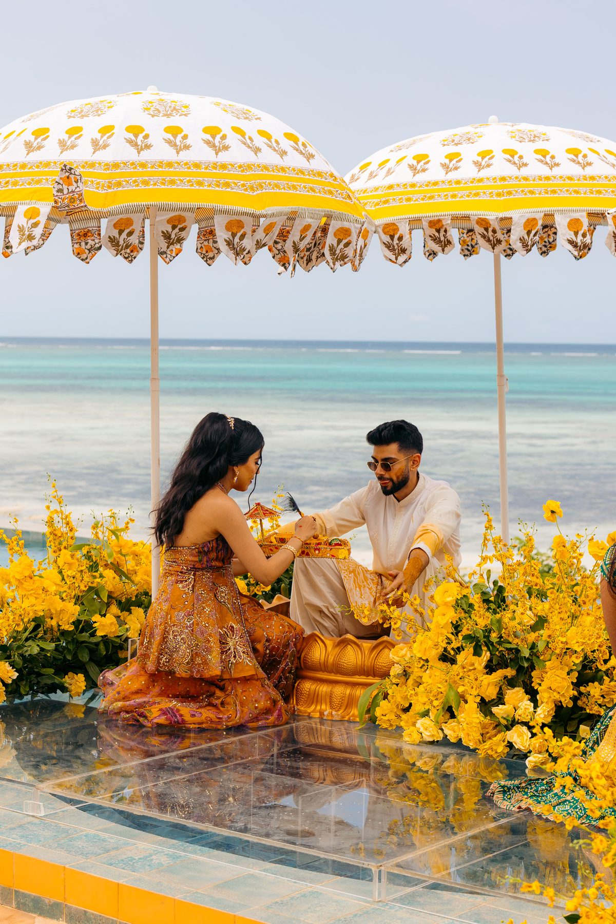 Sonia & Miraj wedding in Zanzibar — haldi couple — by Kevins Events