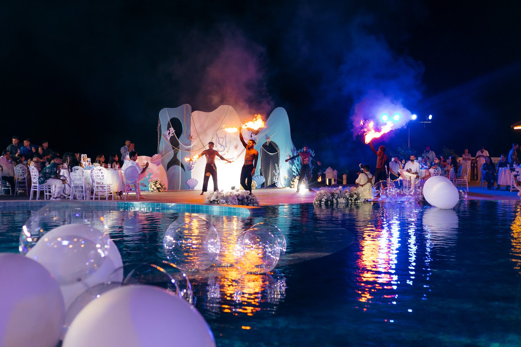 Sonia & Miraj wedding in Zanzibar — fire dancers — by Kevins Events