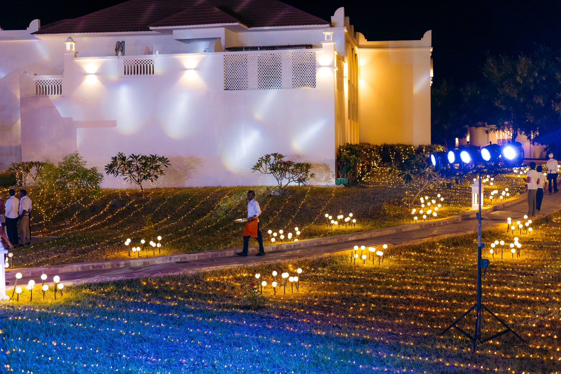 Sonia & Miraj wedding in Zanzibar — garden fairy lights — by Kevins Events