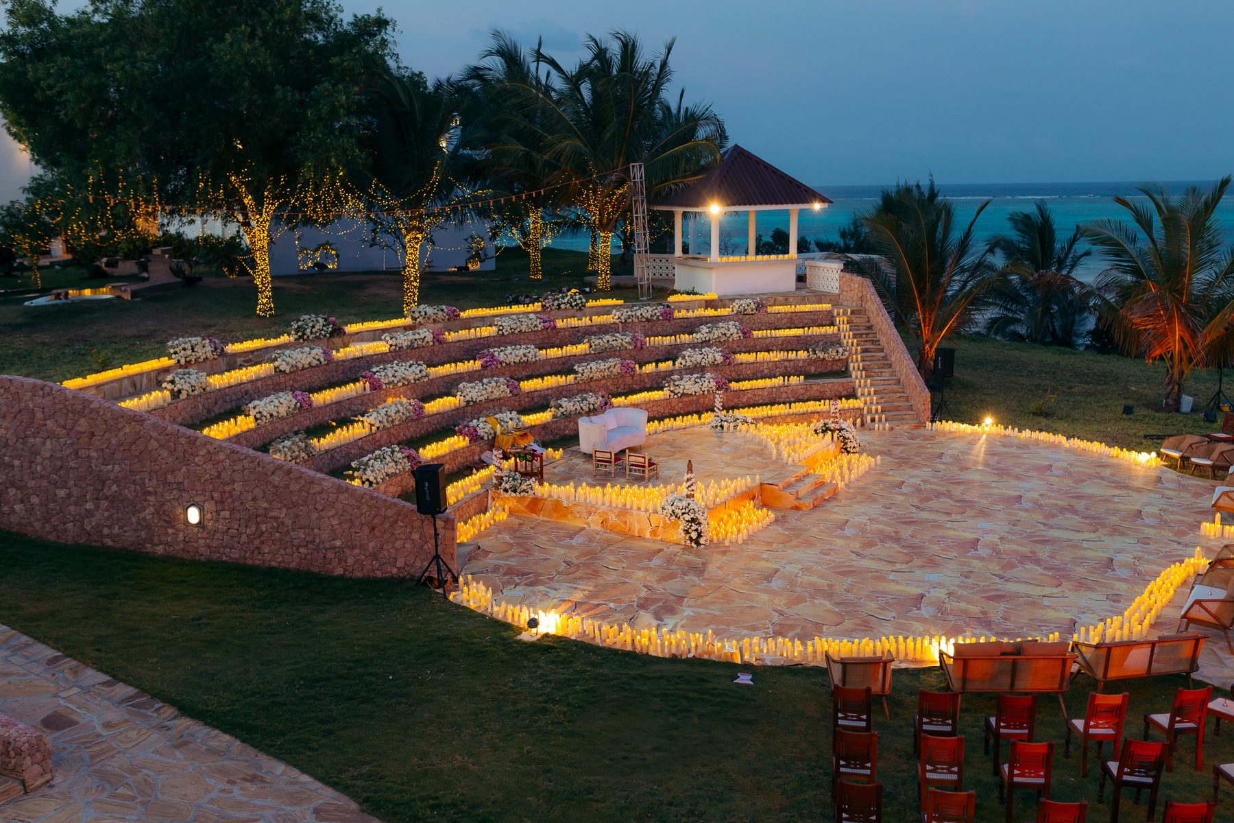 Sonia & Miraj wedding in Zanzibar — candlelit amphitheatre — by Kevins Events