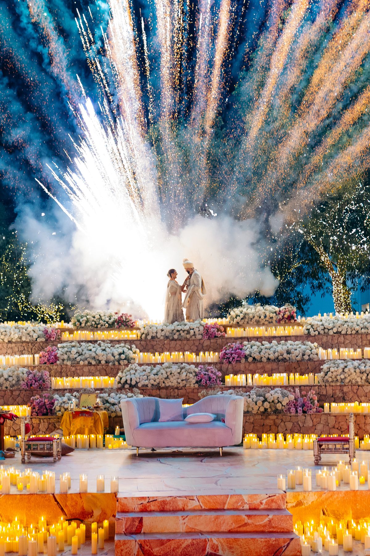 Sonia & Miraj wedding in Zanzibar — fireworks couple — by Kevins Events