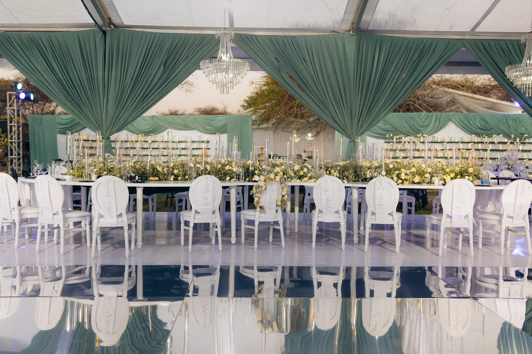 With Love, Bea — Beatrice's celebration at Kili Seasons, Arusha, by Kevins Events — sage-draped reception and communal tables
