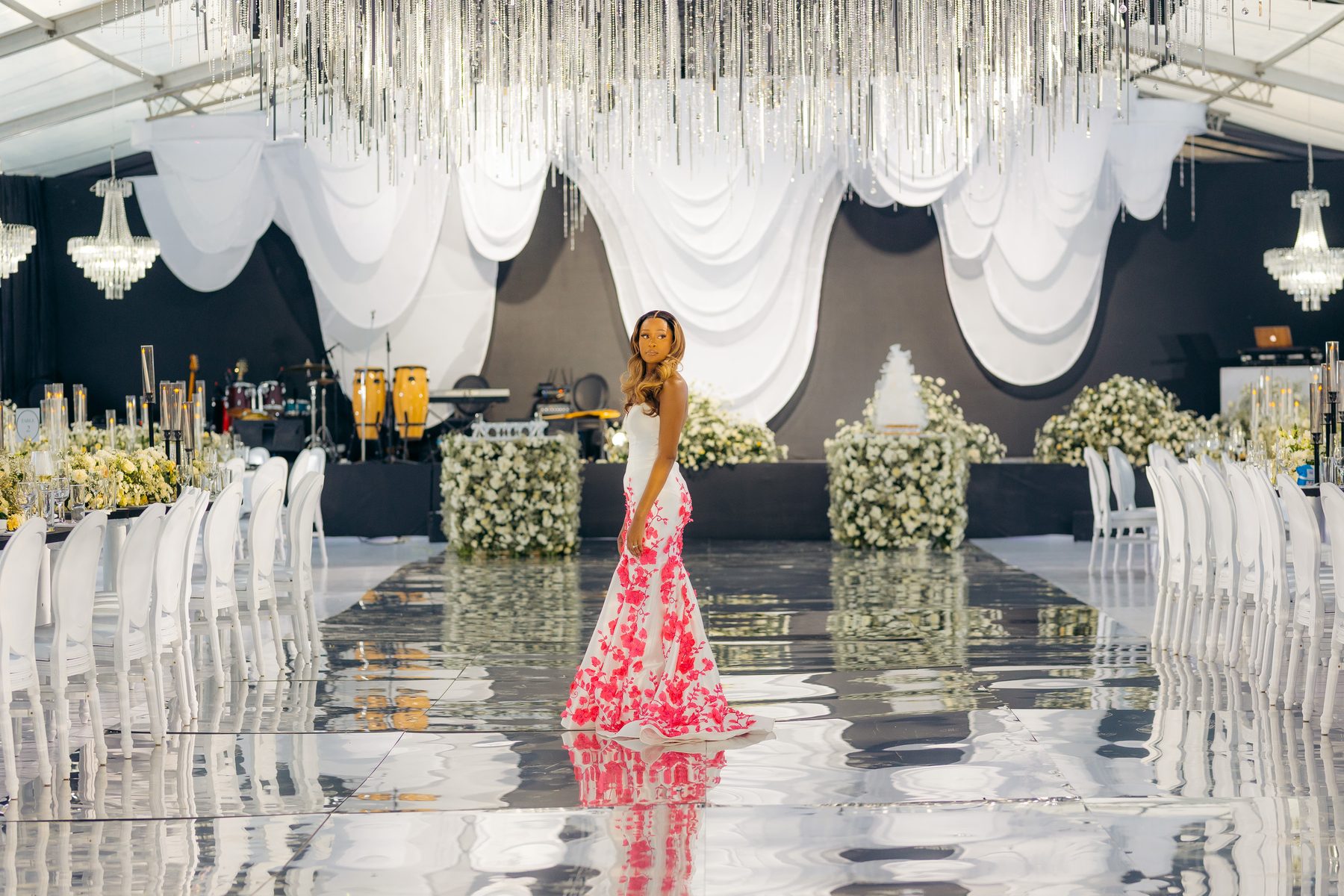 With Love, Bea — Beatrice on the mirrored aisle at Kili Seasons, Arusha, by Kevins Events